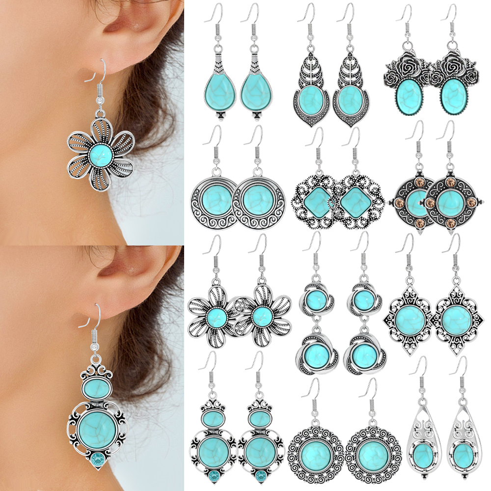 Ethnic Wear In Fashion - Ethnic Style Drop Earrings with Turquoise