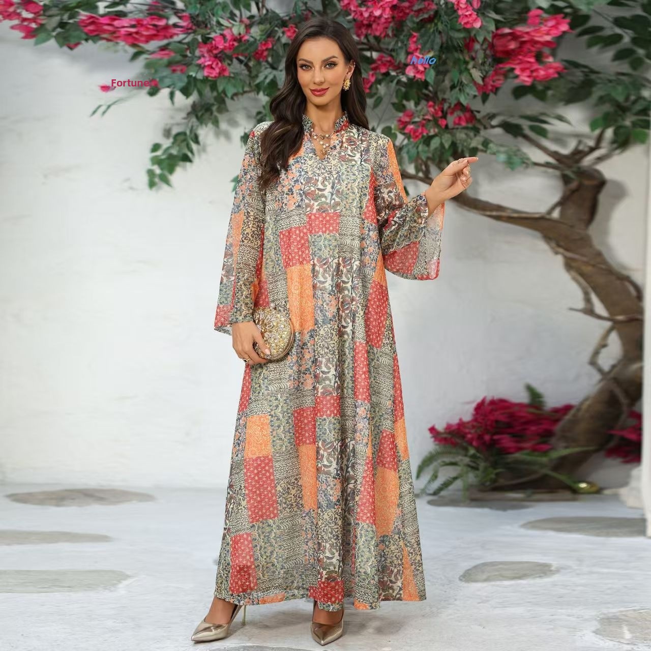 Fashionable Long Sleeve Printe - Ethnic Style Dresses recension och pris