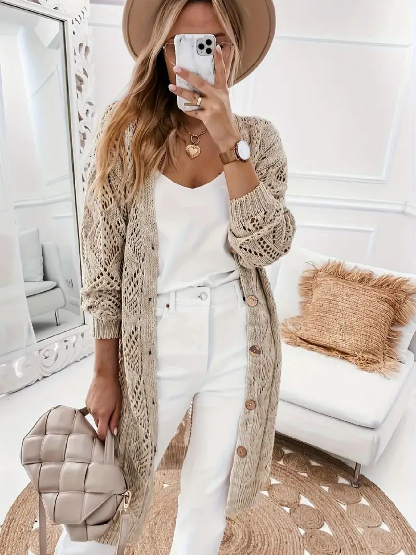 Women's Loose Fit Lace Knit Ca - Ethnic Fashion India recension och pris